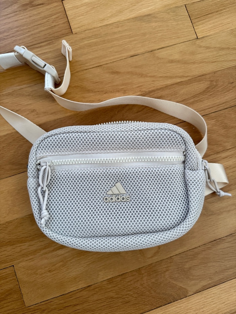 adidas White Mesh Crossbody Pouch with Adjustable Strap